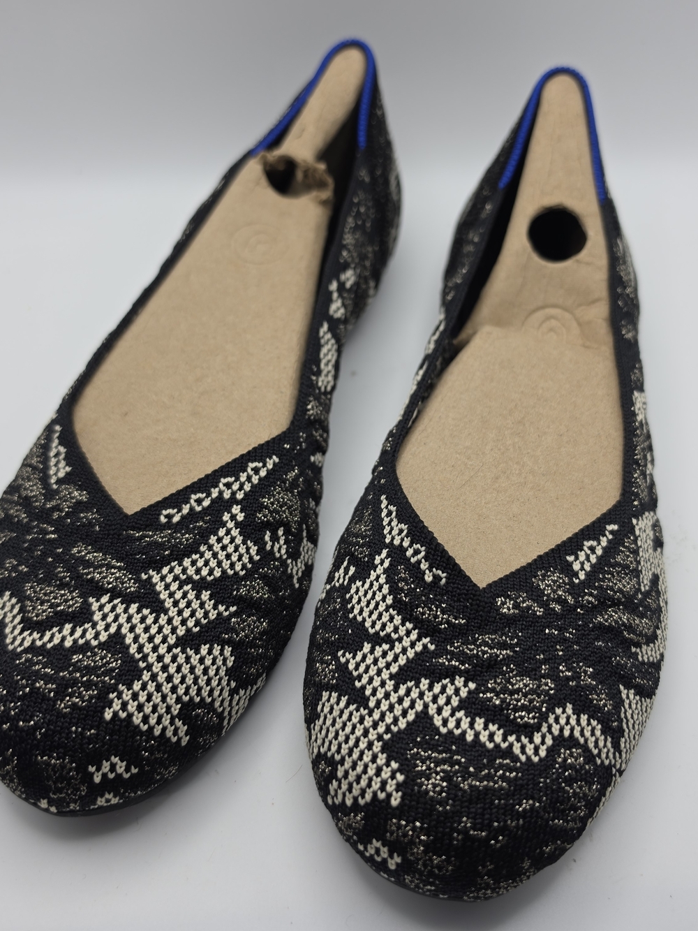 Rothy's The Flat Womens 8 Black Blue Chantilly Washable Slip On Shoes Comfort